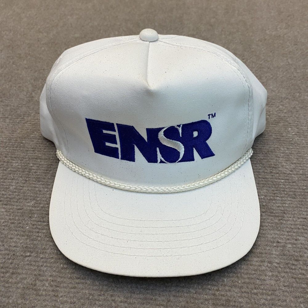 VINTAGE Hat Cap White Blue ENSR Rope Logo Snap Back 80's 90's